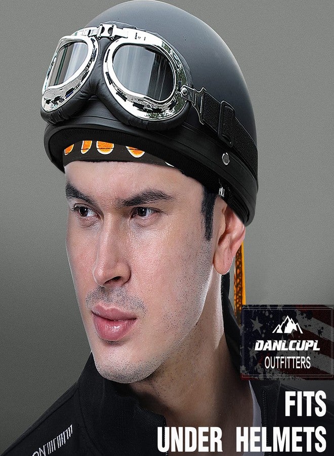 DANLCUPL DOO Rags Dew Rag Skull Cap Pirate Hat Cycling Bandana Motorcycle Biker Cooling Head Wrap Beanie Helmet Liner Fire Flames Orange Yellow - Image 3